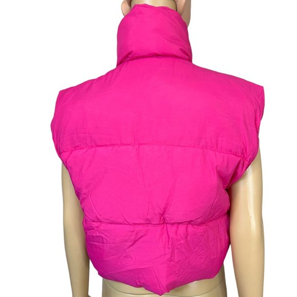 Women Light Vest Large Magenta-Pink Full Zipper Turtleneck Waist Drawstring - Picture 2 of 10